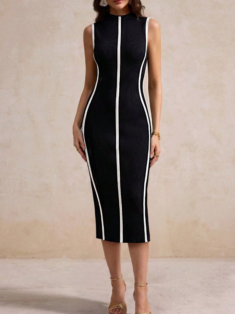 Black Elegant Women's Spliced Long Slim-Fit Dress - Picture 4 of 5